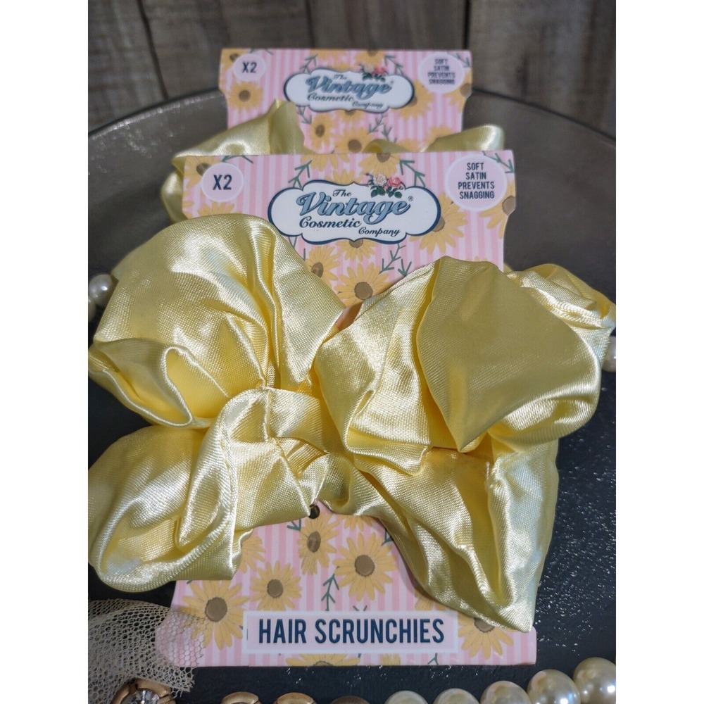 The Vintage Cosmetic Company Yellow Satin Hair‎ Scrunchies 2-Pack NEW (4 Total)